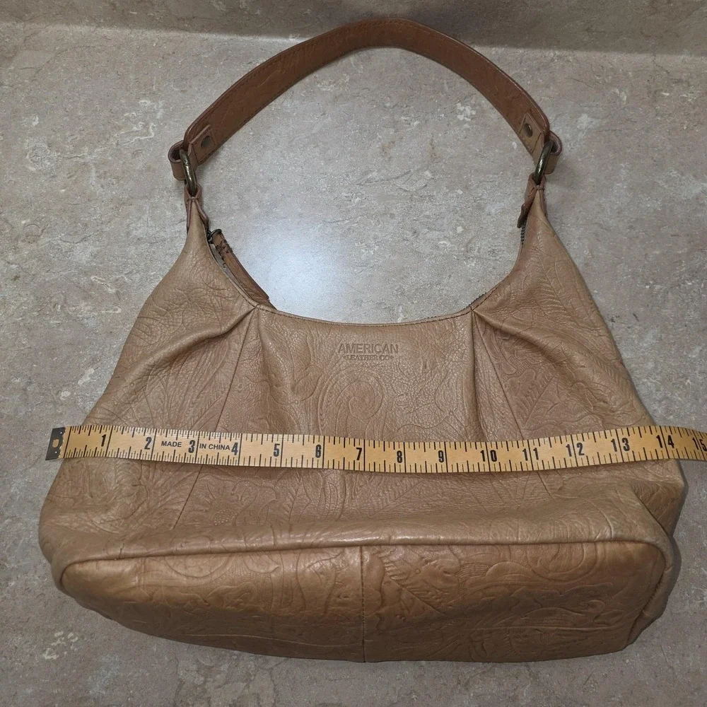 American Leather Co Hobo Bag Large Tan‎ Floral Embossed Leather Purse Slouchy